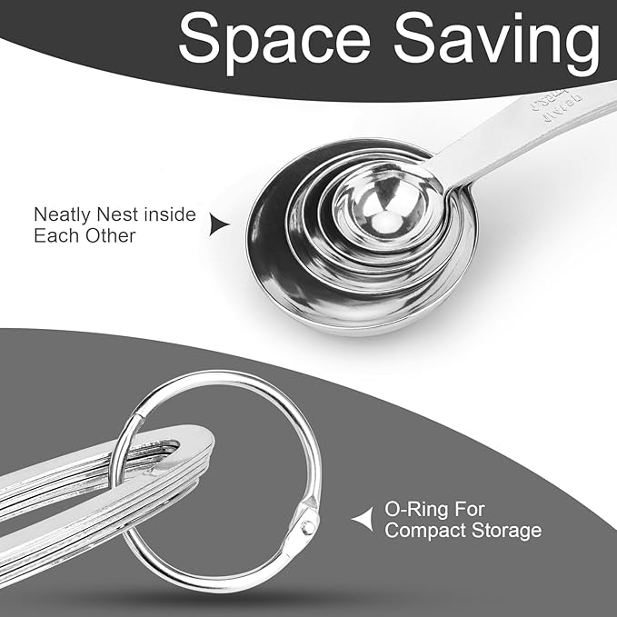 5pcs Measuring Spoon Set, Heavy Duty Stainless Steel | Cooking Baking, Tablespoon Teaspoon for Dry or Liquid Ingredients, Fits in Spice Jar, 1/4 1/2 1 tsp, 1/2 1 tbsp