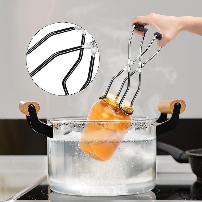 Canning Jar Lifter Tongs, Stainless Steel Jar Lifter with Rubber Grips, Canning Tools, Canning Supplies for Home Kitchen, Black