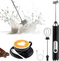 Milk Frother Handheld, Rechargeable Coffee Frother Wand, Drink Mixer, Black | Electric Foam Maker with 2 Stainless Whisks 3 Speeds, Hand Mixer for Lattes, Cappuccino, Matcha, Egg