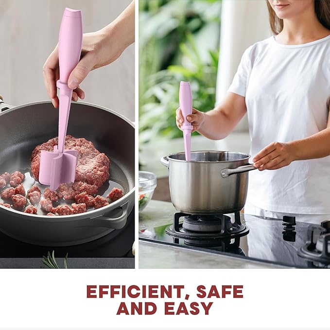 2Pack Meat Chopper Upgrade Hamburger Smasher, Masher for Ground Beef | Heat Resistant, Food-Grade Nylon, for Ground Turkey/Chicken and More, Non Stick Mix Grinder, Dishwasher Safe, Pink