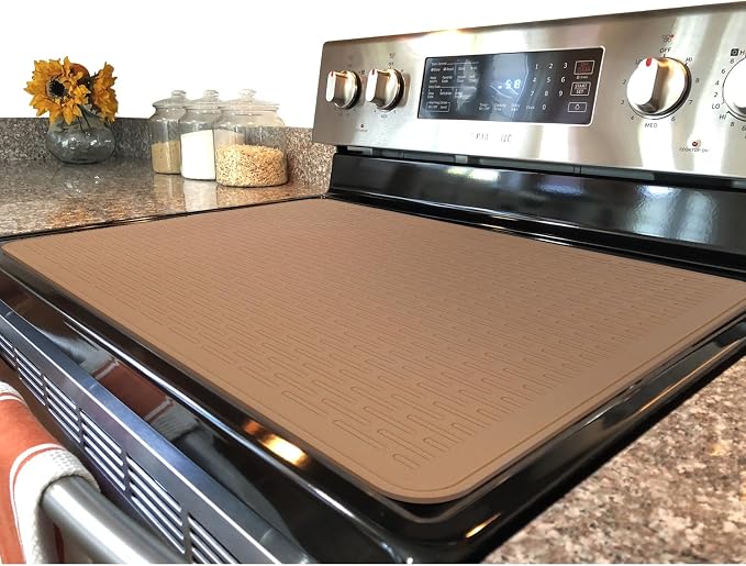YUHFERA Stove Top Cover for Electric Stove - Silicone Stove Mat for Glass Top, Glass Cooktop Protector, XL Dish Drying Mats For Kitchen,Oven Covers for Electric Stove (Caramel,28 x 20)