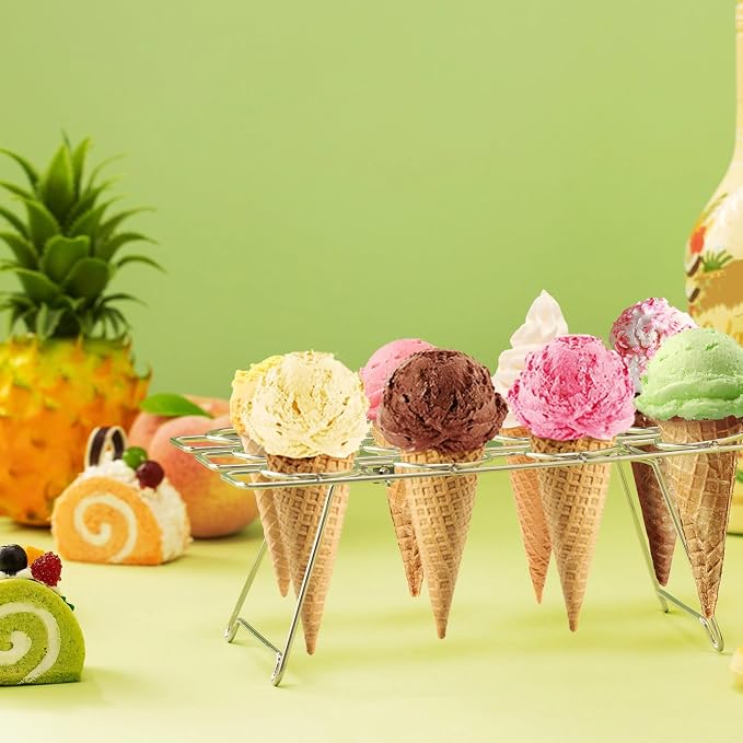 Patelai 2 Pack Ice Cream Cone Baking Racks 12-cavity Cupcake Cone Holders Cupcakes Display Stands Cooling Racks for Home Kitchen Baking Cooking Ice Cream Tools Supplies(Silver)