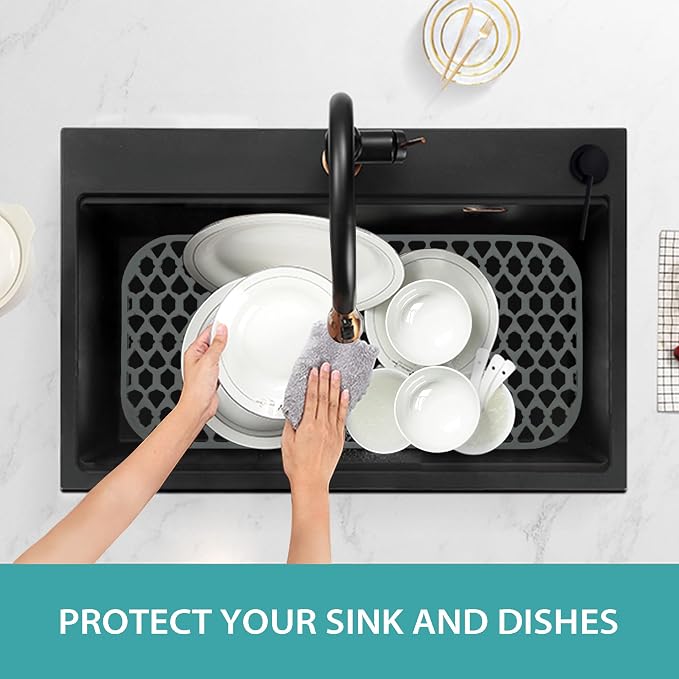 SAMSIER Sink Protectors for Kitchen Sink, Large Silicone Mats Grid for Bottom of Farmhouse (30”x14”)