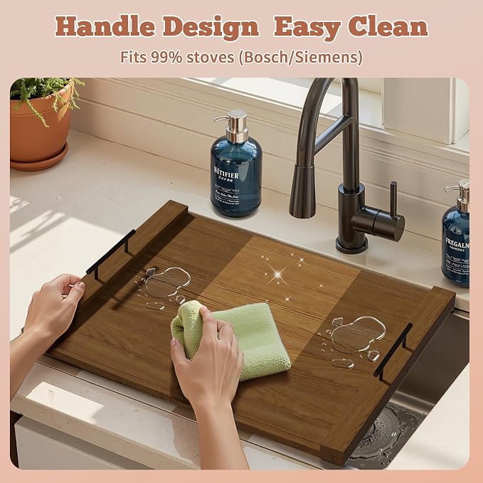 Gas Stove Top Cover: Wooden 30 * 22 inches Noodle Board Stovetop Covers with Handles, Wood Cutting Board for Kitchen Gas Stove and Electric Stove