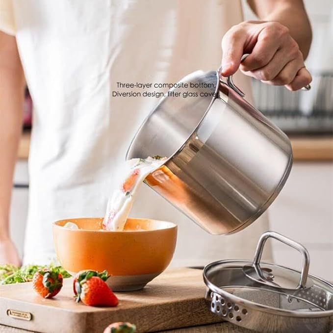 Stainless Steel Saucepan With Glass Lid, Sauce Pan, 2.5 Quart Cooking Pot, Perfect For Boiling Milk, Sauce, Gravies, Pasta, Noodles