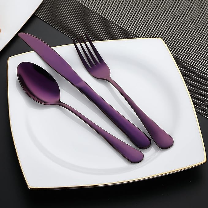 DEVICO Portable Utensils, Travel Camping Cutlery Set, 8-Piece including Knife Fork Spoon Chopsticks Cleaning Brush Straws Portable Case, Stainless Steel Flatware set (Purple) | 8Pcs Stainless Steel Travel Cutlery Set, Portable Metal Straws Chopsticks F...
