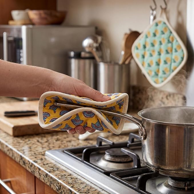 6 Pack Pot Holders 100% Cotton Heat Resistant Potholder, Machine Washable Pot Holder, Hot Pads, Table Pads for Cooking Baking (O)
