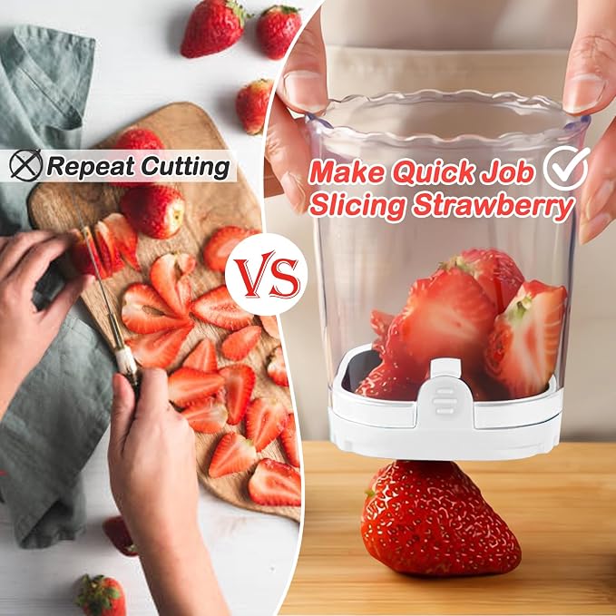 Creative Strawberry Slicer, Detachable Cutter with Push Plate (White)