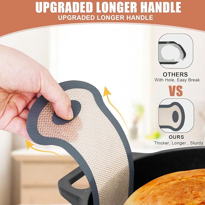 Silicone Bread Sling, 2 Pcs Silicone Baking Sling with Longer Handles, Non-Stick & Easy Clean Dutch Oven Baking Mat to Transfer SourDough Easily, Reusable Bread Mat Set