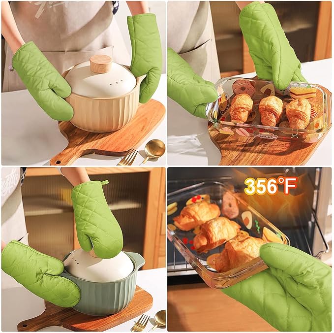 AUAUY Green Oven Mitts, 1 Pair Kitchen Mittens, 392°F Heat Resistant Oven Gloves Non-Slip Kitchen Gloves for Oven, BBQ Gloves-Oven Mitts Infill Cotton Cooking Gloves for Oven Grilling Cooking Baking | Oven Gloves Non-Slip Kitchen Gloves for Oven, BBQ G...