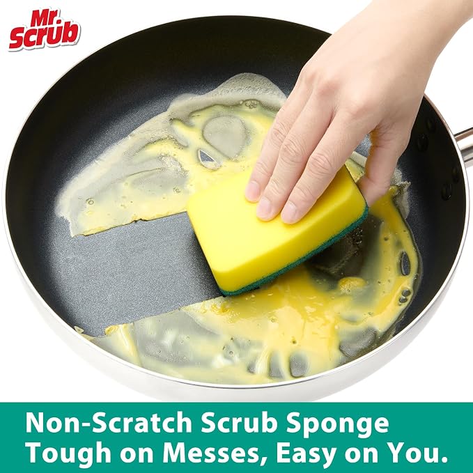 Mr. Scrub Sponges Kitchen Scrub Dish Sponge Scouring Pad, 48 Pack Cleaning Brush Scrubber Supplies for Soap, Dishwashing Dinnerware Sets Pan Pot Towels Cloth Rags Holder Glass Dishwasher Sink Bathroom