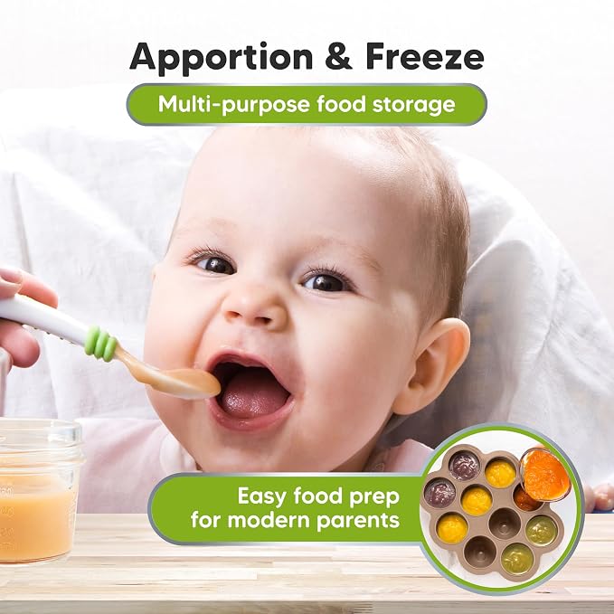 KeaBabies Silicone Food Freezer Trays with Lid, 2oz x 10 Pods (Chai Latte) | Baby Food Storage Containers, Easy Puree Meal Prep, Breast Milk Silicone Freezer Molds, Dishwasher, Microwave Safe, BPA-Free