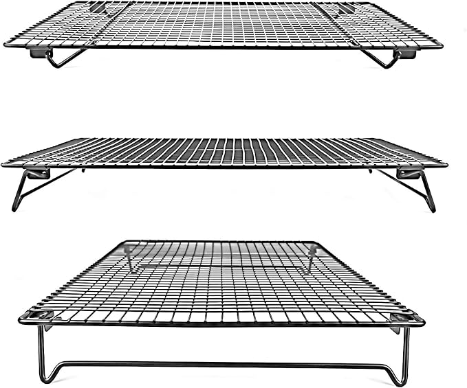 Kingrol 2-Piece Cooling Rack with Collapsible Folding Legs - for Cooking, Roasting, Drying, Grilling (Black)