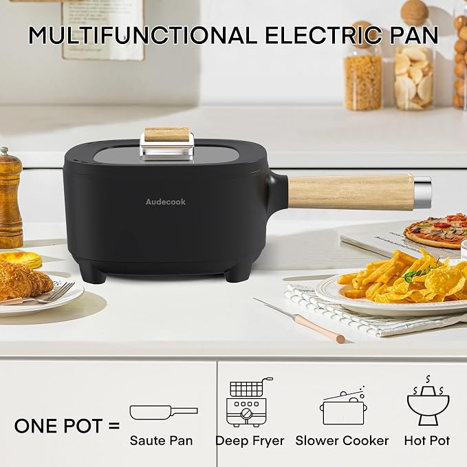 Audecook 2L Hot Pot Electric, Non-Stick electric pot, Portable Pot lazy | Dual Power Control Electric Pot For Cooking Steak, Egg, Ramen, Oatmeal & Soup | Portable Pot for Dorm, RV, Travel & Camping