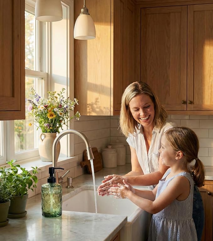 JASAI Forest Green Glass Soap Dispenser with Black Rustproof Pump | Refillable Small Soap Dispenser for Kitchen and Bathroom.