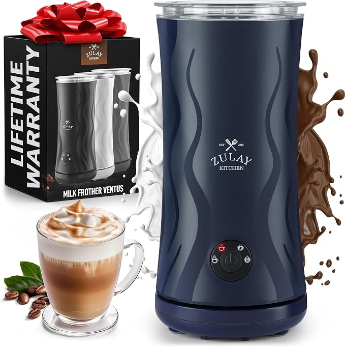Zulay 4-in-1 Milk Frother and Steamer - Automatic Hot and Cold Foam Maker with Auto Shut Off & Temperature Control for Coffee, Latte, Cappuccino, Hot Chocolate - Navy