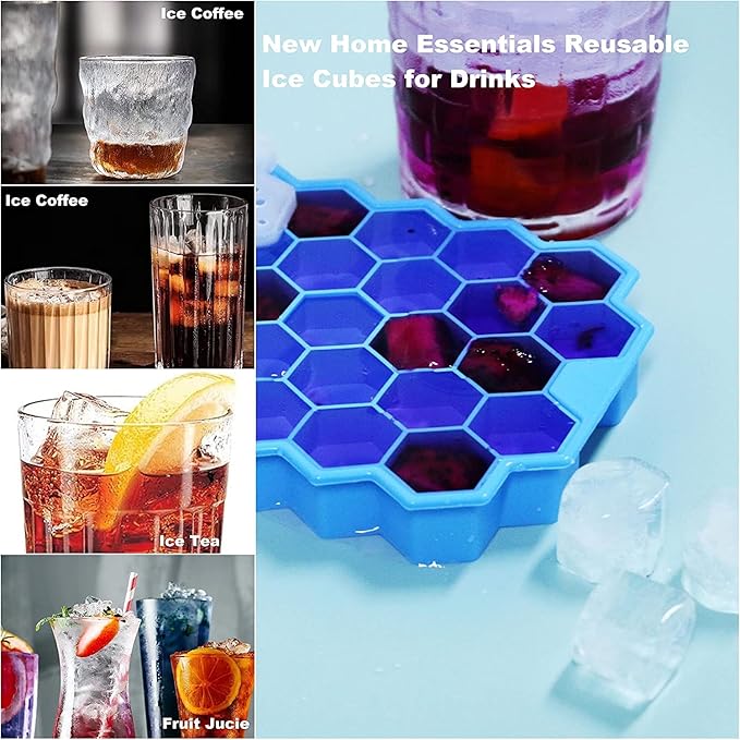 Ice Cube Trays for Freezer with Lid-37 Grid Silicone Ice Cube Tray with Lid for Small Ice Cube Molds,Easy-Release Reusable Ice Cube in Ice Bucket for Iced Coffee Cup