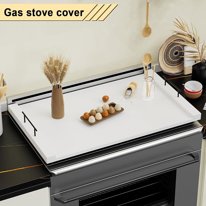 Noodle Board Stove Top Covers - White Wooden Stove Cover with Handles for Gas Burners & Electric Stove - 30 x 22 inches Kitchen Counter Extension