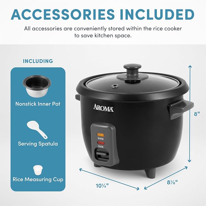 Aroma Housewares 1.5Qt. Rice & Grain Cooker (ARC-363NGB),Black,6-Cup Cooked / 3-Cup Uncooked,(Pack of 2)