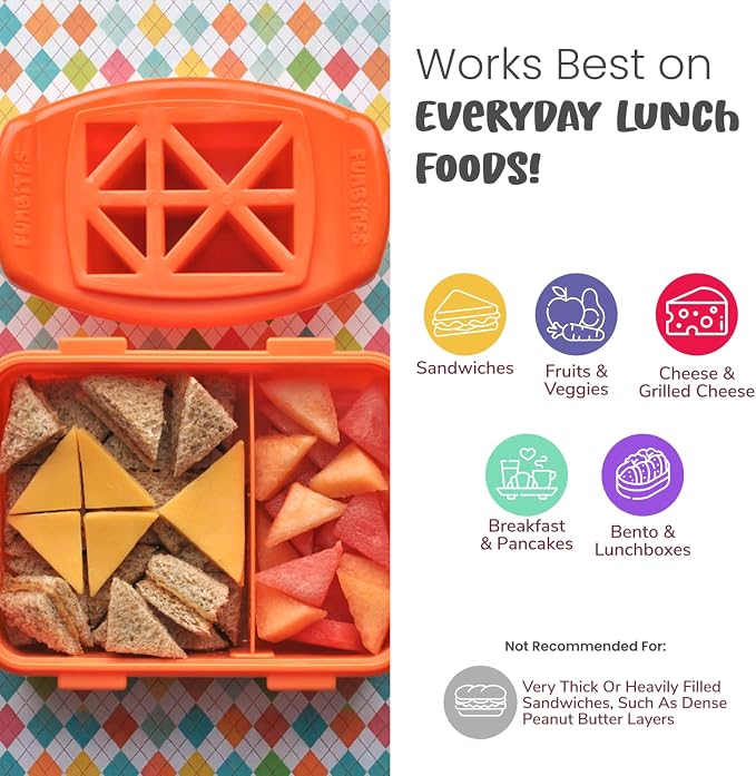Sandwich Cutter for Kids Lunch, Crustless Bento 2-Pc Set, 1 Pack | Orange Triangles food cutter for toddlers, bite-size uncrustable shapes, bento lunch accessory, BPA-free, dishwasher safe