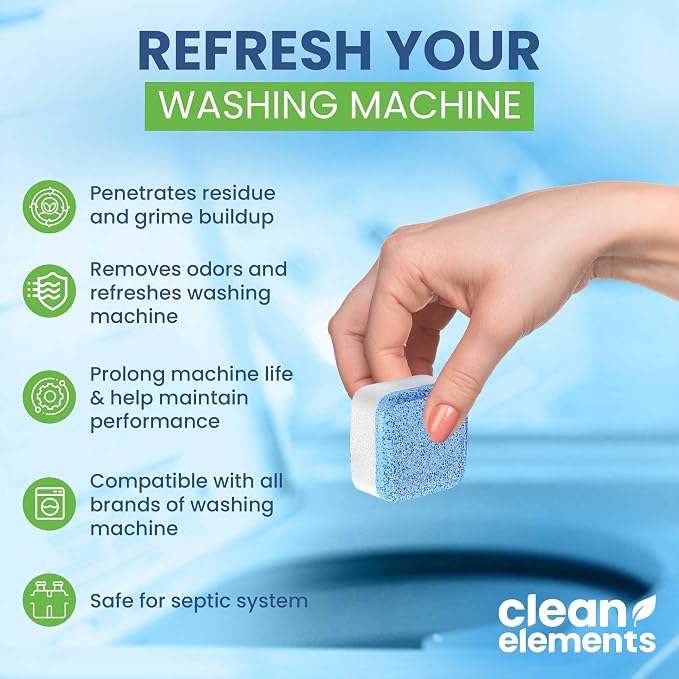 Washing Machine Cleaner & Descaler Tablets, HE Washer Deep Cleaning, 24 Ct | For front & top load laundry washers. Helps maintain a clean drum, septic safe, eco-friendly freshener - 12 Month Supply
