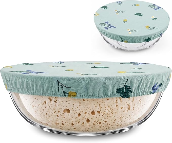 Glass Mixing Bowls 6.3 QT with Reusable Beeswax Bowl Covers for Sourdough Bread Making, 12 Inch Thickened Clear Large Salad Bowls for Kitchen Baking, Food Prep, Prepping, Microwave & Dishwasher Safe