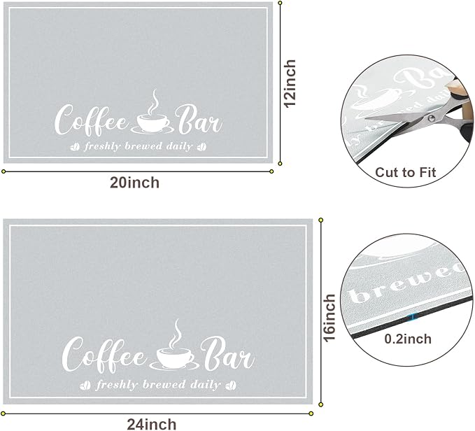 CooRug Fashion Coffee Mat, Dish Drying Mat 16" x 24" Light Grey | Hide Stain, Absorbent, Coffee Bar Accessories, Heat Resistant, Non-slip, Eco-friendly, Easy to Clean