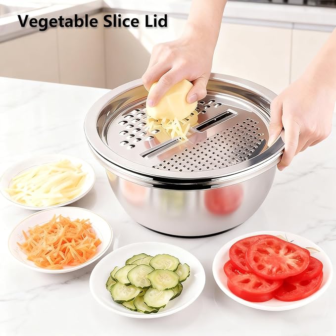 Large Stainless Steel Pump Salad Spinner with Drain Lettuce Spinner with Strainer Fruit Cleaner |Vegetable Washer Salad Cleaner, Non-Slip Base Dishwasher Safe