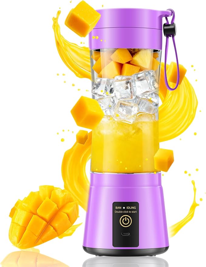 Personal Size Portable Blender Make Smoothies - Mini Blender 12oz Juice Cup | Powerful Blending with 6 Stainless Steel Blades, BAP-Free, Lightweight, Easy Clean,Suit in Travel/Office/Gym/Picnic/ Sports