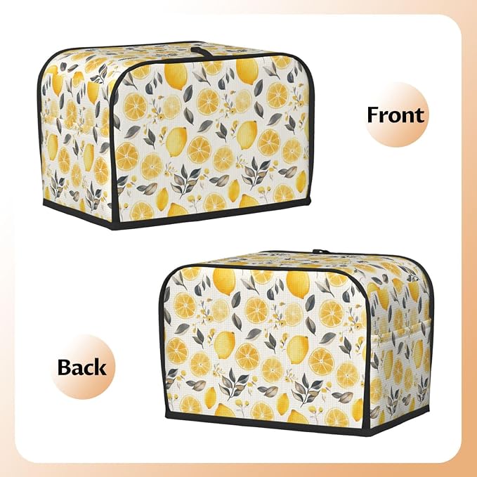 2 Slice Toaster Cover Lemon Watercolor Fruit Dust Proof Washable Kitchen Appliance Cover with Pocket, Oxford Fabric Countertop Toaster Protector for Standard Toasters Small Appliances
