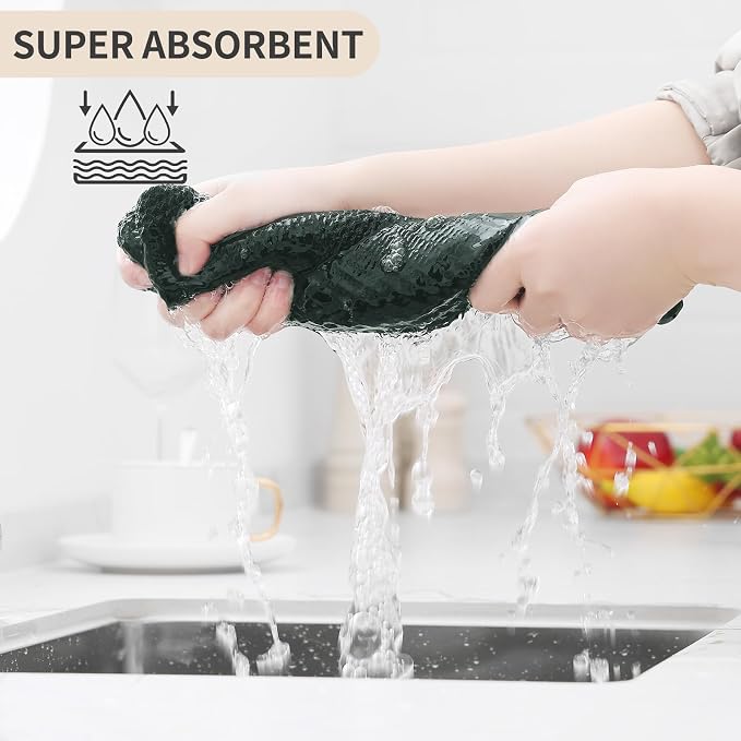 Homaxy 100% Cotton Waffle Weave Kitchen Towels, 15-Pack, Blackish Green | Ultra Soft Absorbent Dish Towels, Quick Drying Cleaning Towels, 13 x 28 Inches