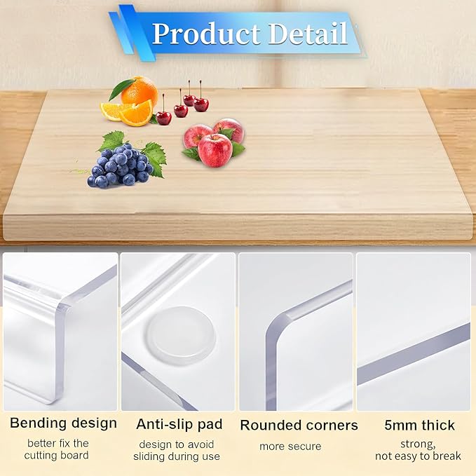 Large Acrylic Cutting Board with Counter Lip, 30 x 20 Inch | Clear Cutting Board for Kitchen Countertop, Non Slip-Protector Cover Shatter Resistant for Home Restaurant Kitchen Sink Stove