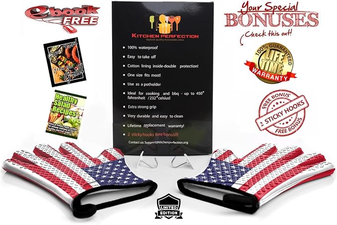 KITCHEN PERFECTION Silicone Smoker BBQ Gloves - Heat Resistant Oven Mitts | Waterproof, 5-Finger Design For A Better Grip, for Pitmasters, Meat Smoking, Grilling, Cooking, Frying Turkey | Grill Gift