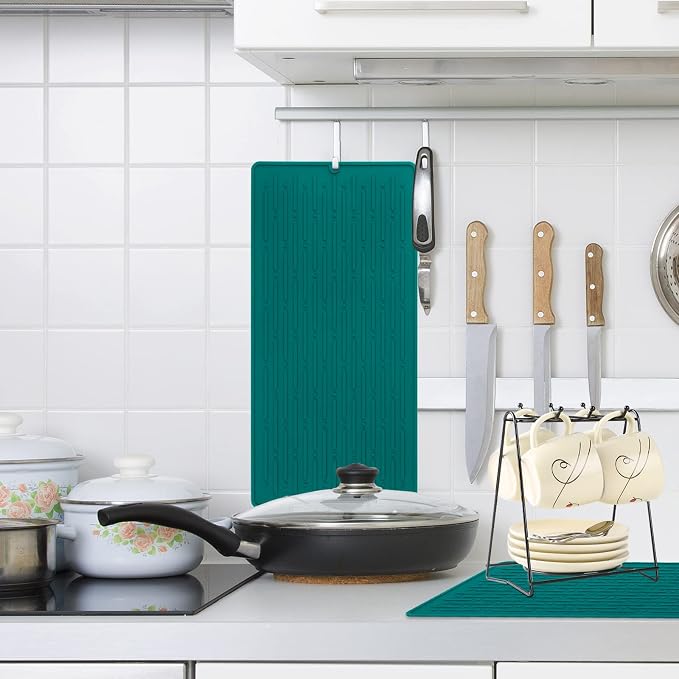Dish Drying Mats, Heat-resistant Silicone Mat for Kitchen Counter, Non-Slip Dish Dry Mat Dishwasher Safe Medium, Turquoise