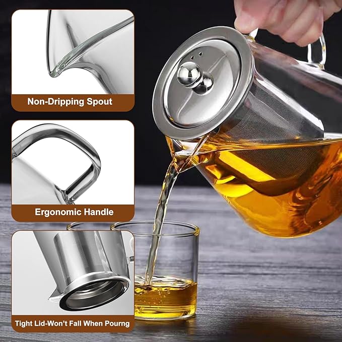 Glass Teapot, Tea Pot with Removable Infusers for Loose Tea, Borosilicate Glass Tea Kettle Tea Maker Stovetop for Party, Camping,Travel (550ML)