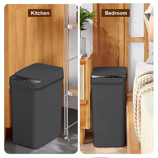 Yatmung 4 Gallons Bathroom Trash Can Automatic Touchless - Smart Trash Can | 15.5 Liters Slim Electric Trash Bin Motion Sensor - Narrow, Plastic - Skinny Garbage Can with Lid ( Matte Black )