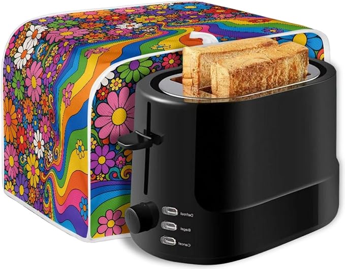 Hippie Floral Print Toaster Cover 2 Slice Anti Fingerprint Toaster Oven Dust Cover Washable Kitchen Appliance Dust Covers, Kitchen Decorations