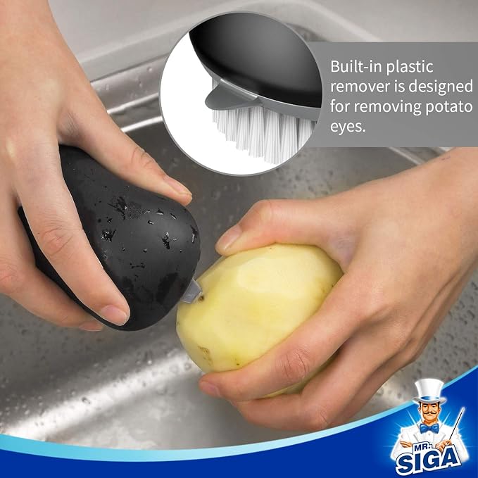 MR.SIGA Fruit and Vegetable Cleaning Brush with Non Slip Comfortable Grip | Potato scrubber brush, non slip fruit scrub brush