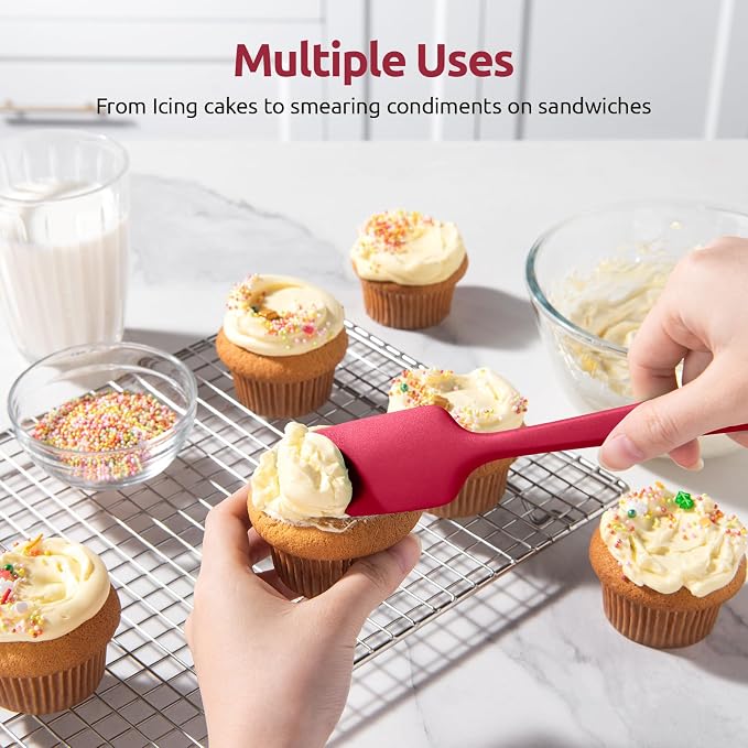 U-Taste Silicone Spatula Set with 600 Degrees Fahrenheit Heat Resistant (Red) | Food Grade Hot-Proof Seamless Rubber Scraper, Kitchen Flexible Silicon Cooking Utensil Set, Diswasher Safe Baking Supplies
