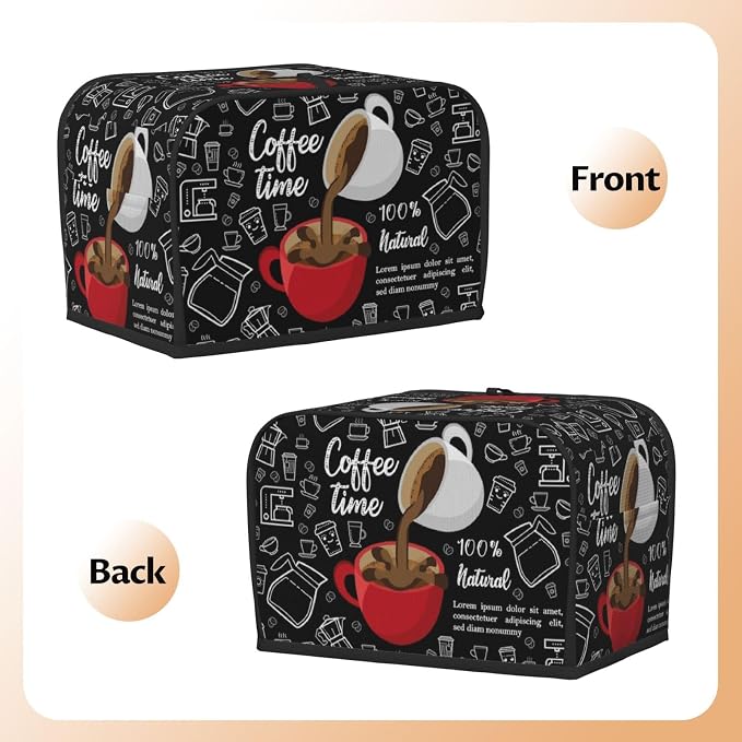 Toaster Cover 2 Slice with Coffee Pattern Dustproof Protection TC1000 | Waterproof Fingerprint Wide Slot Reusable for Kitchen Small Appliance