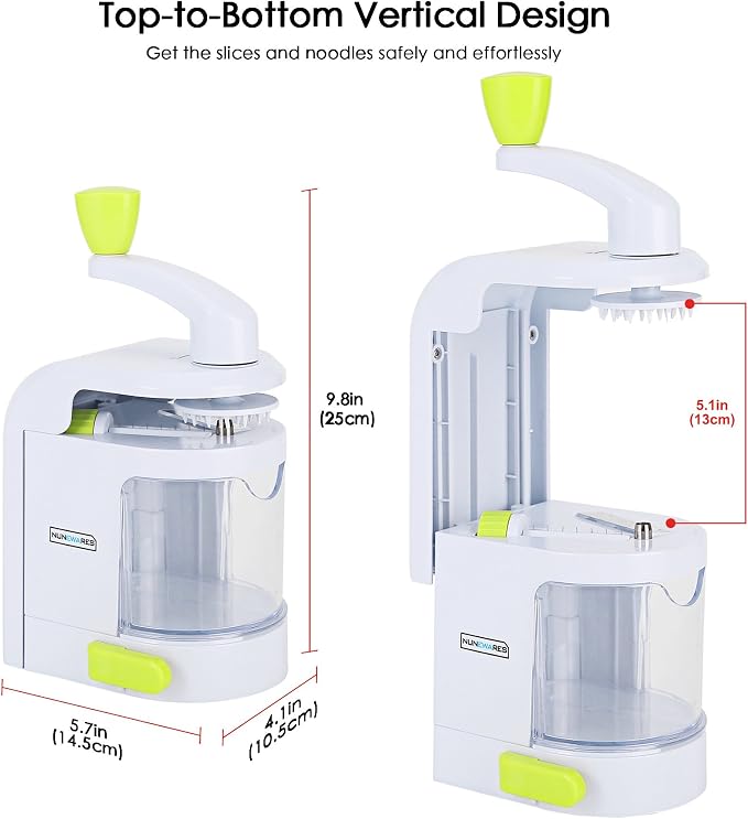 Spiralizer Vegetable Slicer (4-in-1 Rotating Blades) Heavy Duty Veggie Spiralizer with Strong Suction Cup, Zucchini Spiral Noodle/Zoodle/Spaghetti/Pasta Maker (Recipe Book and Cleaning Brush)