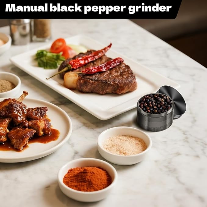2.5-inch Grinder, Heavy-Duty Aluminum Construction, Smooth Grinding—Kitchen Essential (Black)