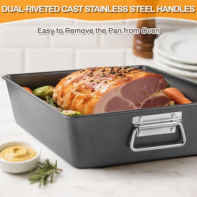 12PCS Nonstick Bakeware Set, Non-Toxic Carbon Steel Baking Pans Set with Wider Grip, Includes Roasting Pan, Cookie Sheet, Cake Pans, Muffin Pans, Cooling Rack, Oven Mitts, Easy Release