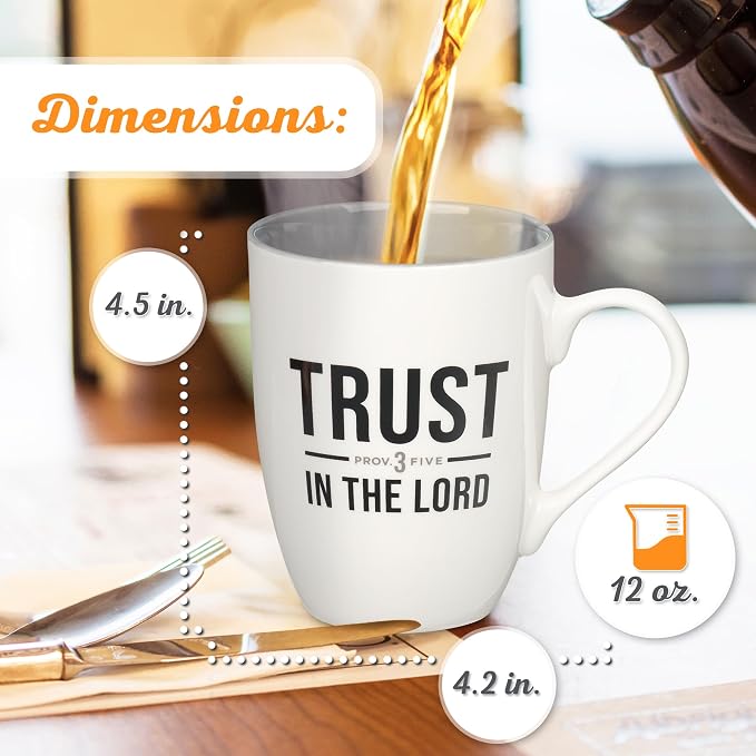 Christian Art Gifts Inspirational Ceramic Coffee & Tea Mug for Men & Women: Trust in the Lord Encouraging Bible Verse Proverb, Lead-free Novelty Drinkware w/Silver Foil, White & Dark Gray, 12 oz.