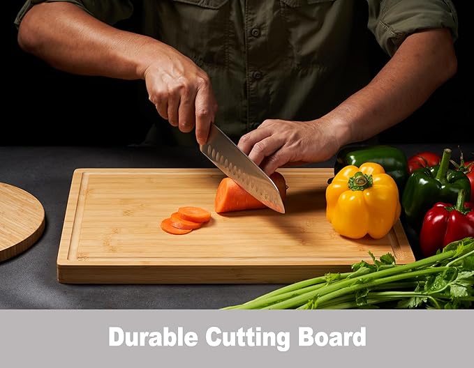 Allsum Large Bamboo Wood Cutting Boards for Kitchen, 1" Extra Thick Butcher Block with Juice Grooves & Handles Resisting to Warping and Cracking, Fancy Charcuterie Boards, 17"L x 12.5"W