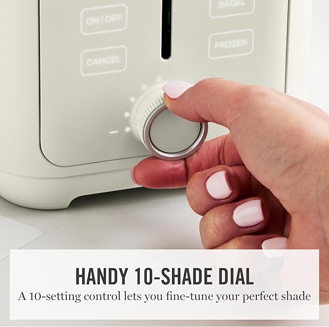 Martha Stewart 2-Slice Toaster, 3 Presets & 10 Shade Settings, Linen Cream | Gluten-Free, Bagels, Extra-Wide Self Centering Slots, Waffles & Artisan Bread, Shade Memory, Cord Wrap & Removable Crumb Tray
