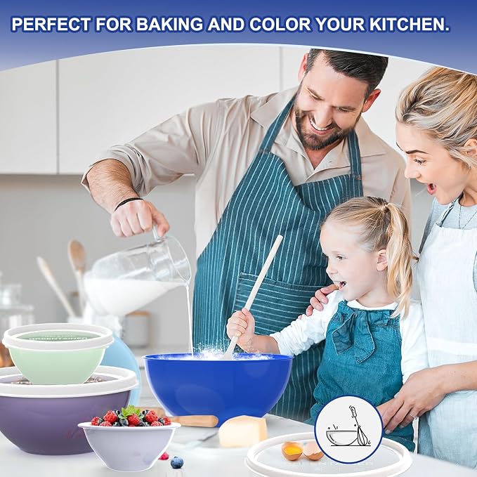Greentainer Plastic Mixing Bowls with Lids Set for Kitchen, 6 Set Nesting Bowls for Mixing, Baking, Prepping, Cooking and Serving Food, Mixing Bowls Dishwasher, Microwave Safe