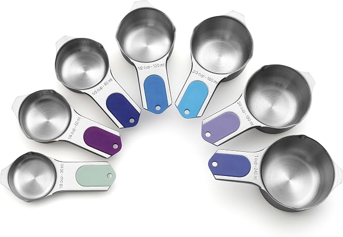 Spring Chef Magnetic Stainless Steel Measuring Cups Set of 7, Winter Frost | Patented Metal Measuring Cups for Measuring Dry or Liquid Ingredients, Easy to Read Markings, Dishwasher Safe Magnetic Cups