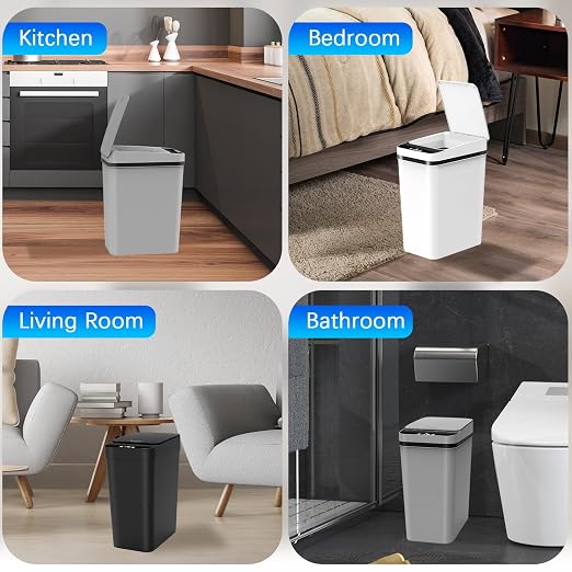 Kssvzz 3 Pack Automatic Small Bathroom Trash Can with Lid (2.5 Gallon) | Touchless Garbage Can, Motion Sensor Smart Trash Bin, Slim Trashcan, Waterproof Plastic Wastebasket for Bedroom Office