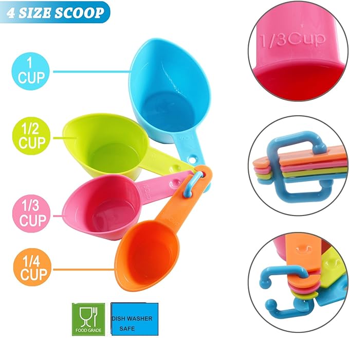 HINMAY Pet Food Scoops Plastic Measuring Cups Set for Dog Cat and Bird Food | Use for measuring pet food portions (dog, cat, bird, etc.) or even ingredients while cooking or baking